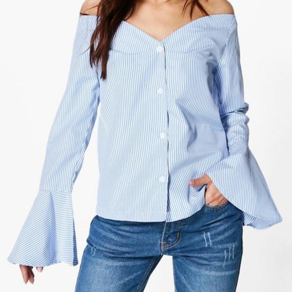 NWT Boohoo Kayla Striped Bardot Shirt